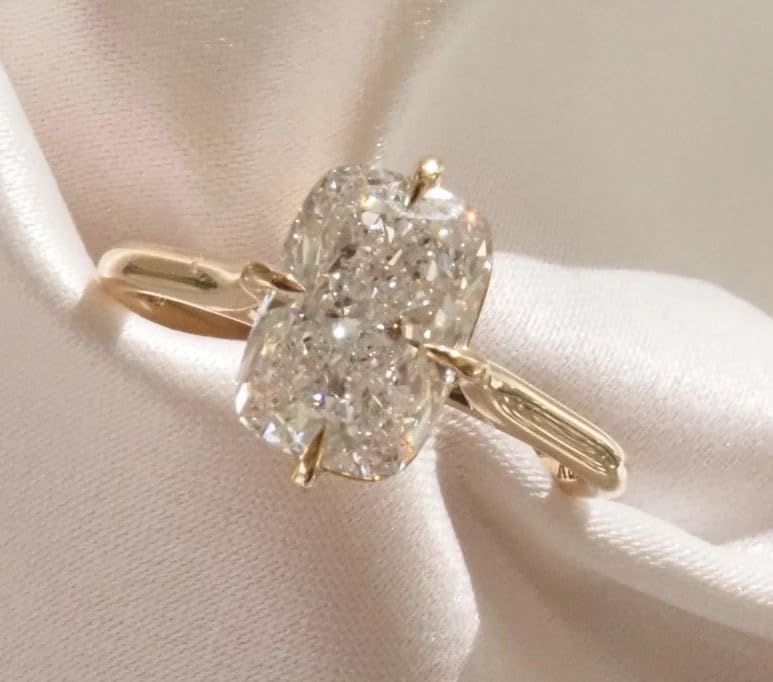 3 CT Elongated Cushion Cut Diamond Engagement Ring, 14k Solid Gold Compass Prong Cushion Cut Solitaire Ring, Solitaire Conflict Free Ring,Wedding Ring for Women,Gifted For her,Size 3-12.