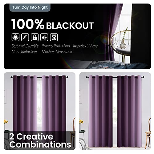 Image of SimpleHome 100% Blackout Ombre Bedroom Curtains Purple and Greyish White 84 | Room Darkening Curtains,Thermal Insulated Grommet Window Drapes and Curtains for Living Room,2 Panels, 52x84 inches Length