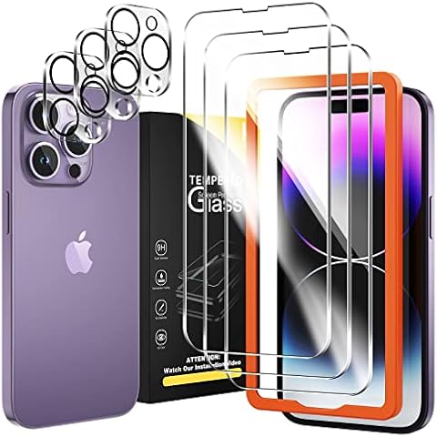 HATOSHI 3 Pack Tempered Glass Screen Protector for iPhone 14 Pro Max with 3 Pack Camera Lens Protector, Case Friendly Easy Installation Clear Protective Glass Screen for iPhone 14 Pro Max 6.7'' Cover
