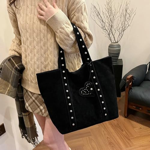 Pocadri Frosted Vegan Leather Shoulder Bags Women Large Hobo Tote Handbag Retro Rivet Underarm Purse Top Handle Work3