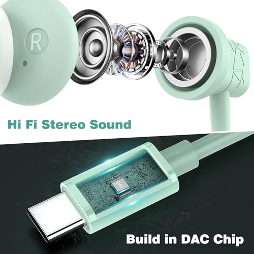 Image of USB C in Ear Earbuds with Microphone for iPhone 17 Pro 16 15， Cyan
