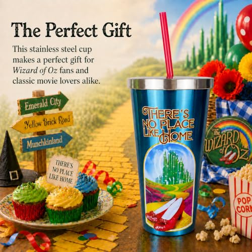 Image of Spoontiques Wizard of Oz Stainless Steel Tumbler, 24oz - Double Wall Insulated Travel Cup with Straw - Ruby Slippers