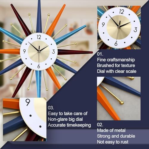 Image of RECTITUDE 27.5 Inch 3D Wall Clocks Large Silent Wall Clocks, Modern, Battery Operated, Starburst Clock Non Ticking Home Decor for Living Room, Kitchen, Dining Room, Bedroom, Office
