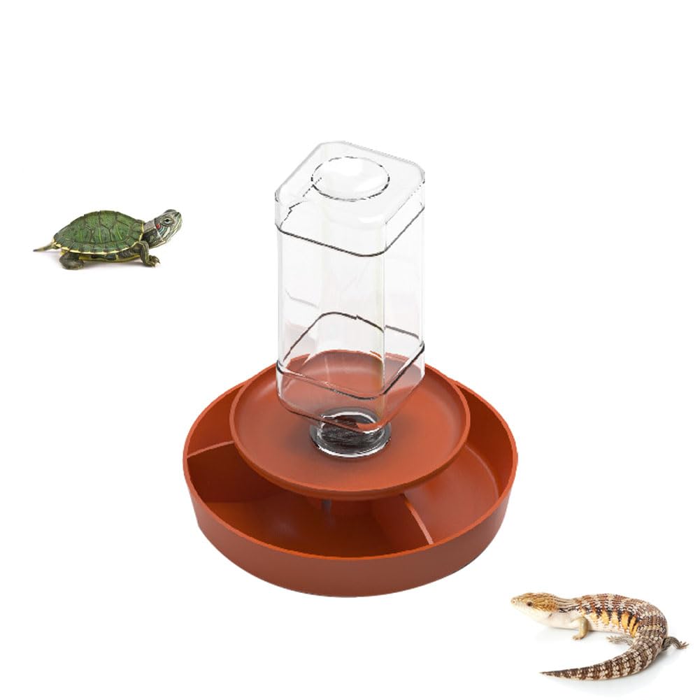 2 in1 Reptile Food Feeders Bowl,Turtle Automatic Water Feeders,Bearded Dragon Water Bowl,Small Water Dish for Bearded Dragon Gecko Snake Lizard Turtles (Brown, Small)