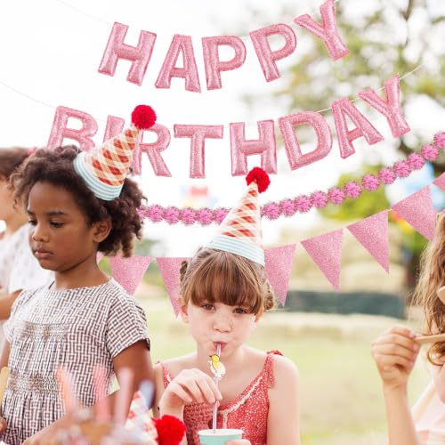 Image of CANREVEL 3 PCS Pre-Strung 3D Happy Birthday Banner Decorations, Pink