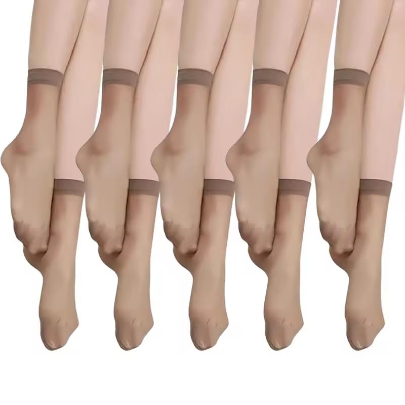 10Pairs/lot Transparent Thin Women Crystal Silk Socks Nylon Fashion Ladies Female Summer Short Ankle Sock,Coffee color3