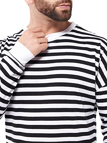 Image of GRITSTONES Men OversizedRound Neck Stripe Drop Shoulder Cotton T-Shirt