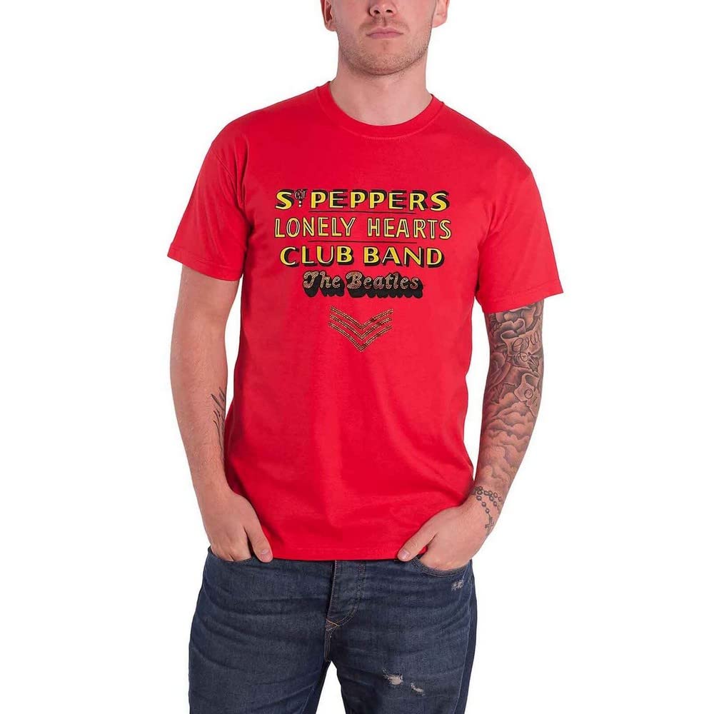 The Beatles T Shirt SGT Pepper Stacked Diamante Logo Official Unisex Red XL