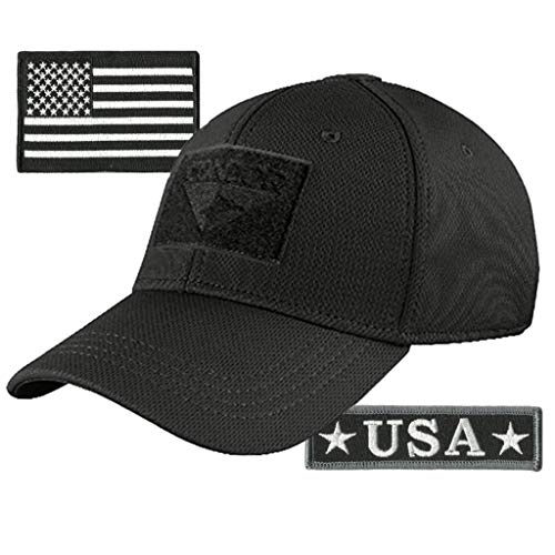 Condor Fitted Tactical Cap Bundle - USA Morale & USA Flag Patches - Choose Size