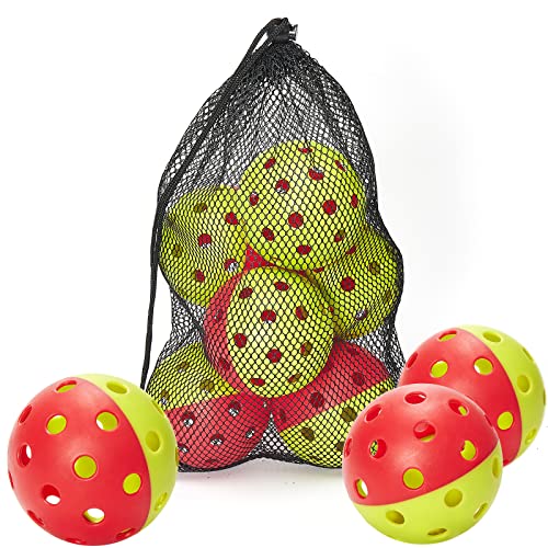 Kisportee Outdoor Pickleball Balls 6 Pack With Mesh Bag, Pickle-Ball Balls For Sport Outdoor Play, Durbable 40 Holes Outdoor Pickleballs Usapa Approved With Highly Bounce High Visibility, Dual Color #TOP21
