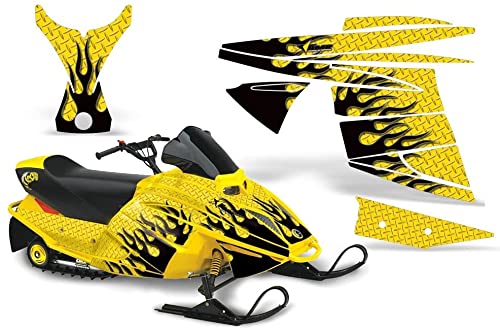 AMR Racing Snowmobile Graphics kit Sticker Decal Compatible with Ski-Doo Mini Z 2003-2008 - Diamond Flames Black Yellow