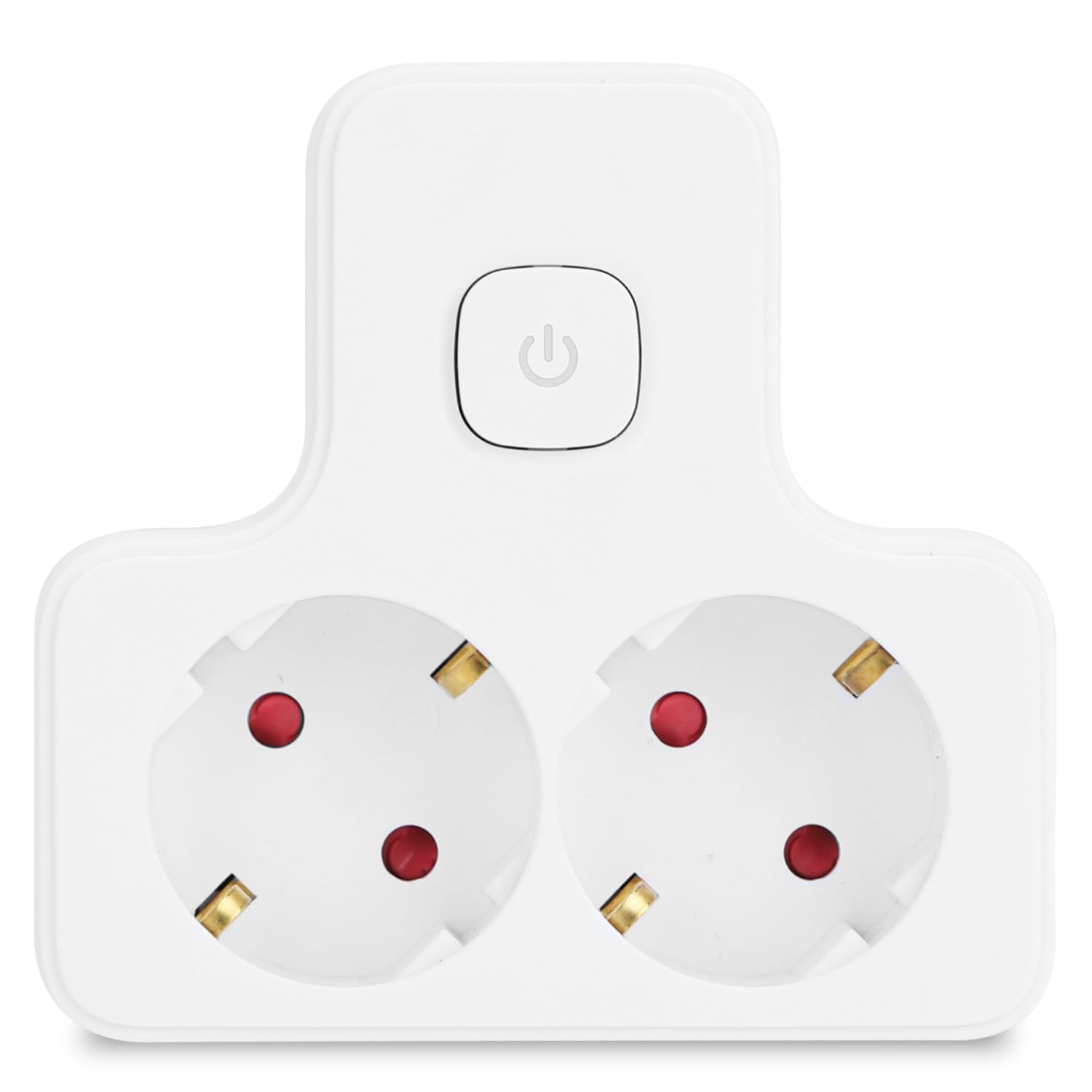 Aigostar Adaptador con Interruptor Enchufes 2 Tomas, Con Protección Infantil,16A,250V,Blanco (1 Pieza, 2 Schuko, Blanco Gris)