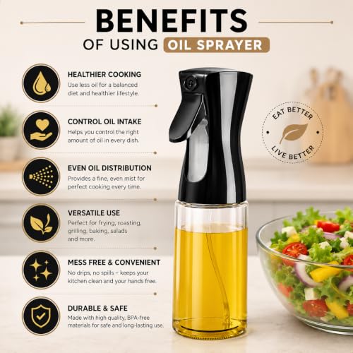 Image of SNMMIFER 200ml Oil Spray Bottle for Cooking, Glass Olive Oil Sprayer & Dispenser, Fine Mist Spray Bottle for Air Fryer, BBQ, Salad, Baking, Refillable, Leakproof, BPA Free (2, OIL SPREY)