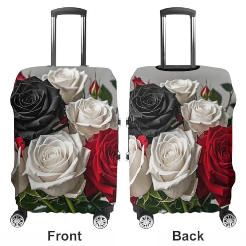 Black White And Red Roses Luggage Cover, Washable Elastic Suitcase Cover Protector Fit 18-32 Inch Luggage3