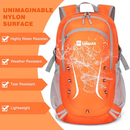Image of ZOMAKE Lightweight Packable Backpack 35L, Foldable Backpacks Water Resistant Collapsible Light Daypack for Hiking(Orange) | Light Hiking Backpacks Water Resistant Collapsible Day Pack for Travel, Everyday Carry, Multi-Pocket Layout, Heavy Duty Nylon