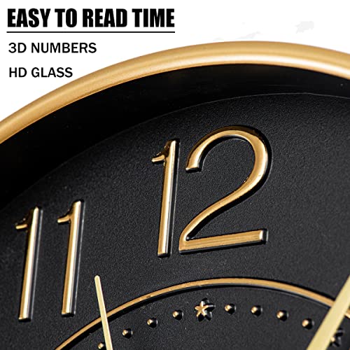Hzdhclh 10 Inch Small Wall Clocks Battery Operated,Black And Gold Quartz Round Clock For Wall,Silent Non Ticking Modern Wall Clock For Living Room Bedroom Kitchen Office School Classroom Decor #TOP4