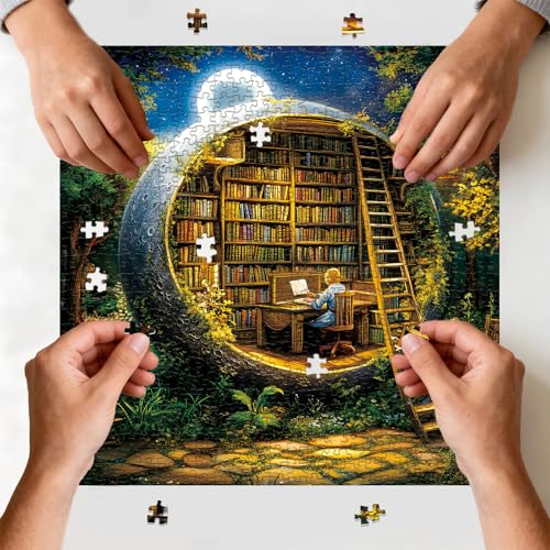 Rompecabezas de fantasía con forma de luna: Biblioteca forestal, 1024 piezas para adultos, arte decorativo para pared, incluye bolsa de almacenamiento, 23,85" x 23,85" miniatura 5