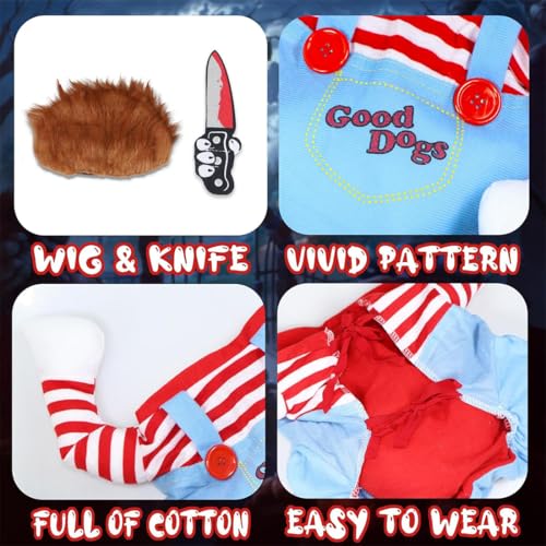 OIXEYA Hundekostüme für Hunde Wig and Knife, Lustige Chucky Hundekleidung Puppe Halloween Karneval Cosplay Kostüm (S)
