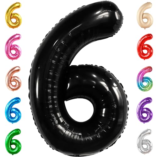 Image of KatchOn, Giant Black Number 6 Balloon - 40 Inch | 6th Birthday Balloon