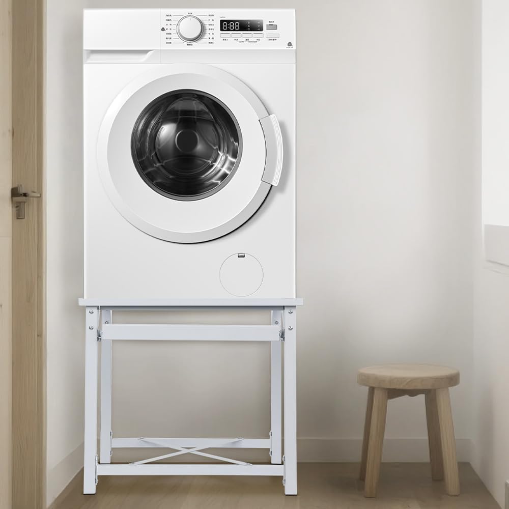 Estructura estable de metal para lavadora, para secadora, elevador de lavadora, con estantes extraíbles, capacidad de carga de 150 kg, base extensible, antideslizante, elevador de pedestal, 60 x 56 x