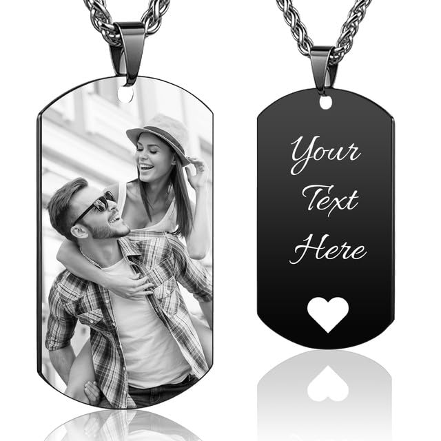 Rainsar Personalisierte Herzkette mit Bild - Dog Tag Kette mit Gravur Text für Männer/Frauen Schmuck