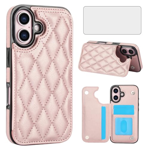 Étui pour iPhone 16 Asuwish avec protège-écran verre trempé et porte-carte RFID cuir