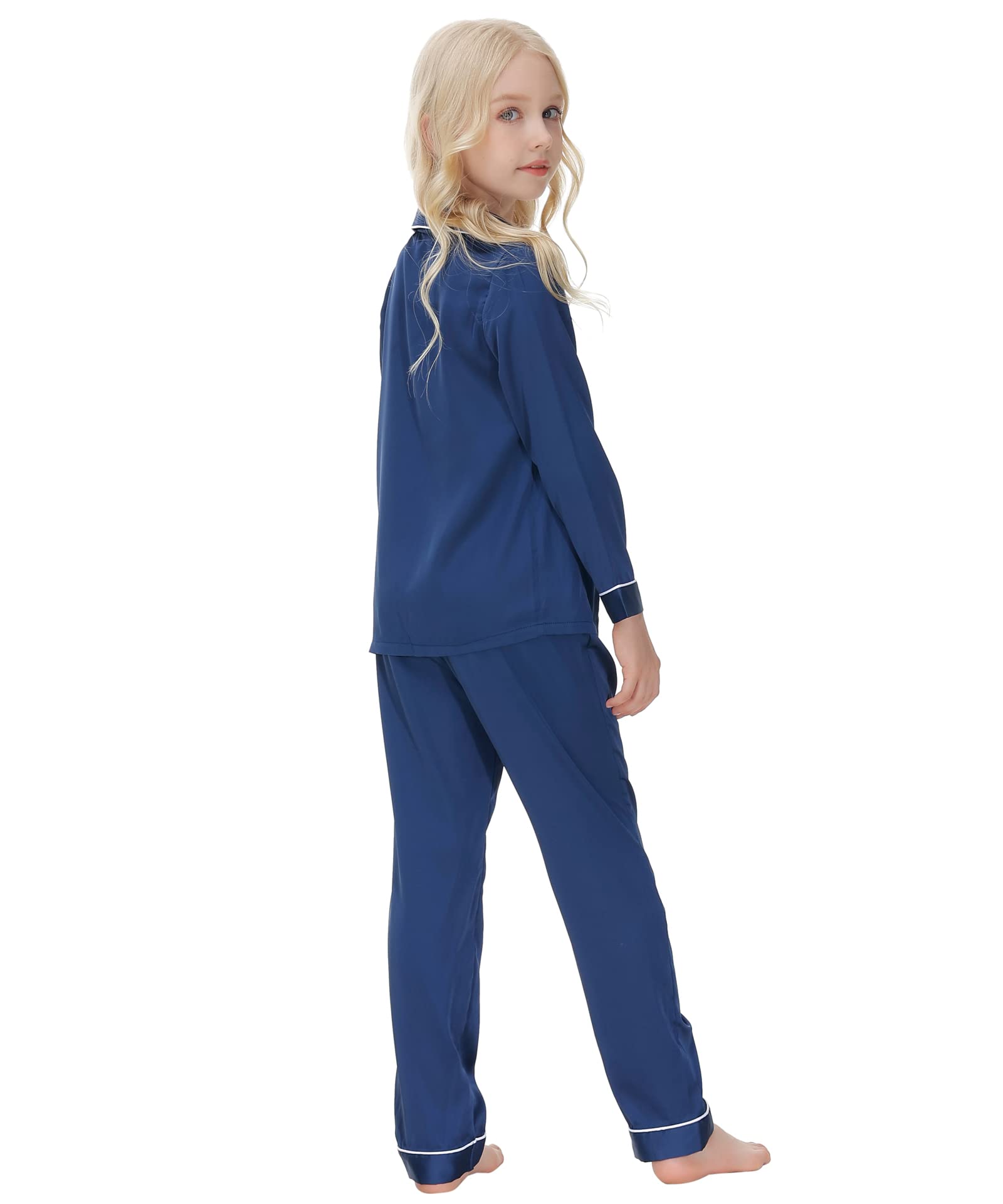 Verve Jelly Bambini Bambino Bambino Ragazza Ragazzo Pigiama Raso Set Manica Lunga Button-Down Magliette e camicette Camicia Pigiama + Pantaloni Lunghi Bottoms Pantaloni Degli Indumenti Da Notte Abiti