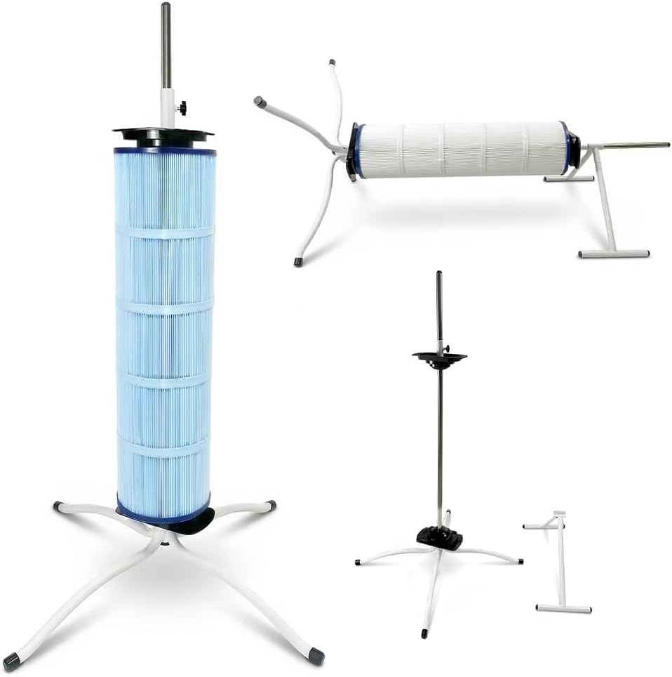 2-in-1 Pool Filter Cleaner Stand with Vertical & Horizontal Dual-Mode, Rotatable Cleaning Tool for 3", 4", 6" Cartridges