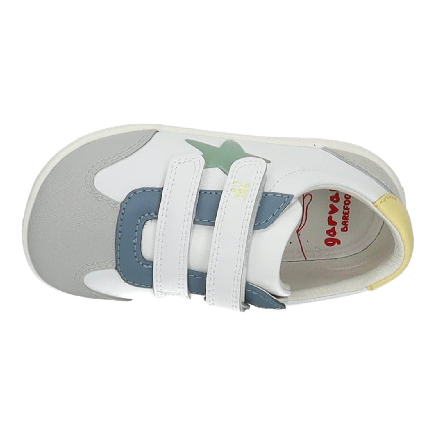 GARVALÍN 262320-C863 Calzado Respetuoso Barefoot Infantil con Doble Cinta Textil Adhesiva, Puntera Ancha y Suela Flexible Blanca Azul Gris NIÑO Deportivos