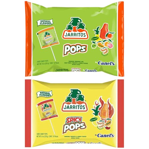 Jarritos Lollipops – 2 Pack – Bottle-Shaped Mexican Hard Candy with Natural Fruit Flavors – 1 Spicy & 1 Original Bags Sweet Candy Treats for Snacking & Gifting
