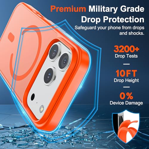 Image of SUPFINE Magnetic for iPhone 17 Pro Max Case (Compatible with MagSafe)(Military Grade Drop Protection) Translucent Matte Shockproof with Anti-Fingerprint Phone Cover 2025,Orange