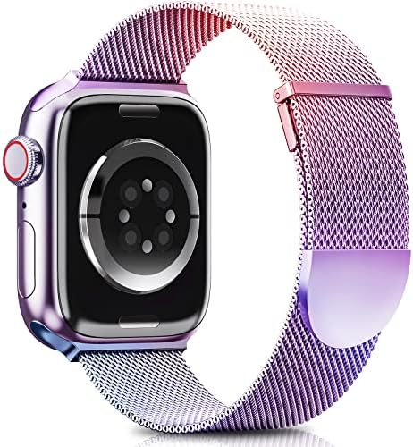 Higgs Strap Compatible with Apple Watch Straps 44mm 45mm 42mm for Women and Men, Dual Magnetic Adjustable Replacement Band for iWatch Series 8 SE 7 6 5 4 3 2 1, Starlight Smooth Stainless Steel Metal