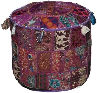 Marubhumi Indian Traditional Home Decorative Ottoman Handmade and Patchwork Foot Stool Floor Cushion, 46 X 33 Cm. Only Cover, Filler not Included
