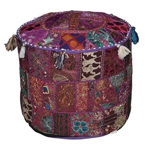 Vintage Indien Ottoman Embelli avec Coussin de Broderie et Patchwork Repose étage, 46 X 33 cm
