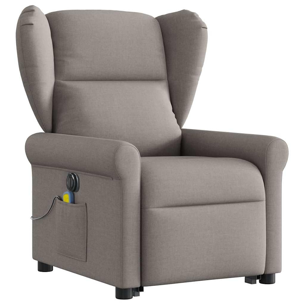 Sillón elevador eléctrico reclinable de tela gris con 6 puntos de masaje, función de elevación y reclinación eléctrica a 135 grados, estructura