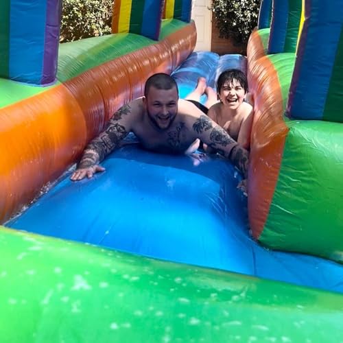 Pogo Bounce House Rainbow Inflatable Water Splash and Ride Waterslide, 25 x 9 x 6 Foot, Big Water Slide for Kids, for Rental or Home Use, Outdoor Party Bounce House with Blower, Stakes, & Storage Bag - Image 3