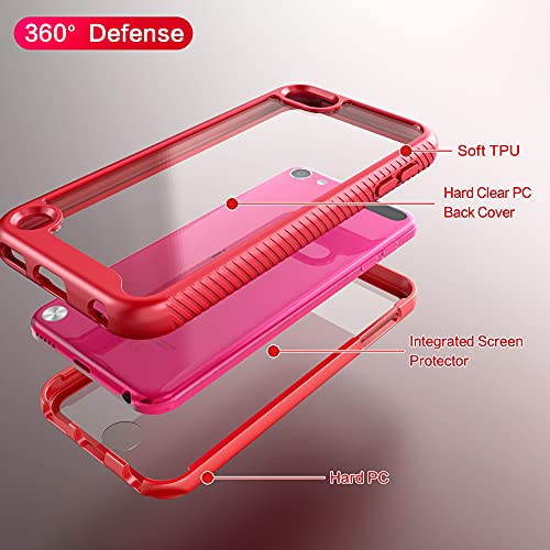 iPod Touch 7th Generation Case, IDweel Shock Absorption Case Build in Screen Protector Heavy Duty Full Protection Shock Resistant Hybrid Cover for iPod Touch 5/6/7th Generation, Red