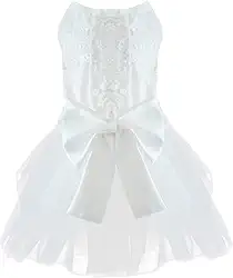 Vestido para cachorro, vestido de casamento para animais de estimação, saia tutu formal de princesa com laço, roupa de festa de aniversário para filhotes, roupas para meninas para cães pequenos e