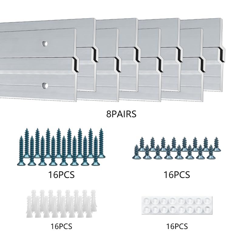 Image of Cleat Picture Hanger Hardware Kit - 8 Pairs 2'' Aluminum Z Hanger Wall Mount Bracket Kit, Interlocking Z Clips for Hanging Wall Art, Mirrors, Panels, Cabinets, Whiteboards