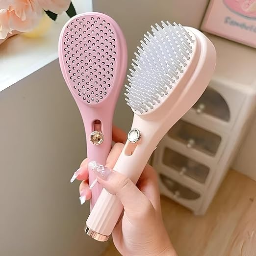 Image of Self-Cleaning Telescopic Hairbrush - One-Click Retractable Bristle Comb, Anti-Static Scalp Massager Brush for Hair Detangling, Styling & Care - 2-in-1 Hair & Scalp Tool for Women & Men (PACK OF 1) (Small)