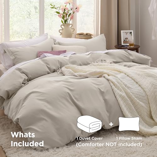 Image of Bedsure Duvet Cover Twin /Twin XL Size - 2 Pieces Prewashed Cotton-Like Extra Soft Bedding Set, Includes 1 Twin Duvet Cover 68x90 Inches with Zipper Closure & 1 Pillow Sham, Linen, No Comforter