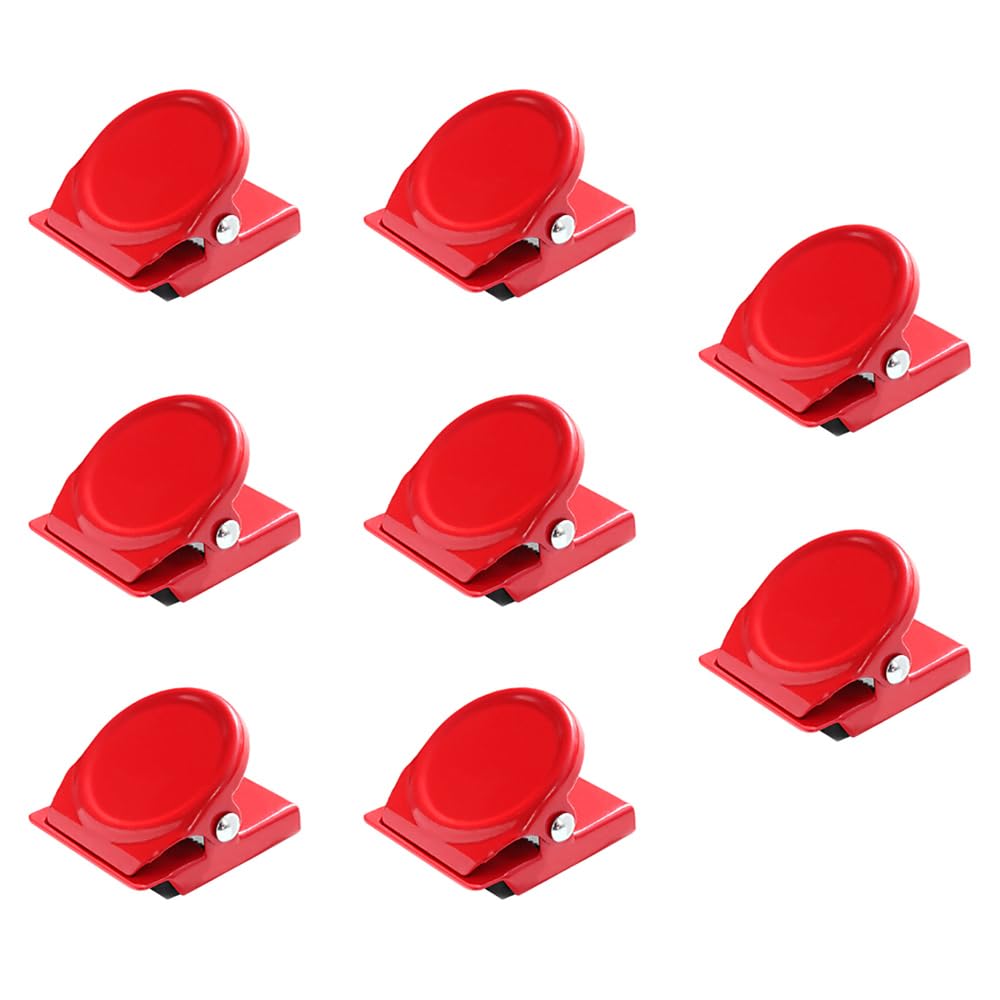 8Pcs Magnetic Metal Clips, Multifunctional Fridge Magnets Clips for Note Pictures Whiteboard Office Classroom - Red