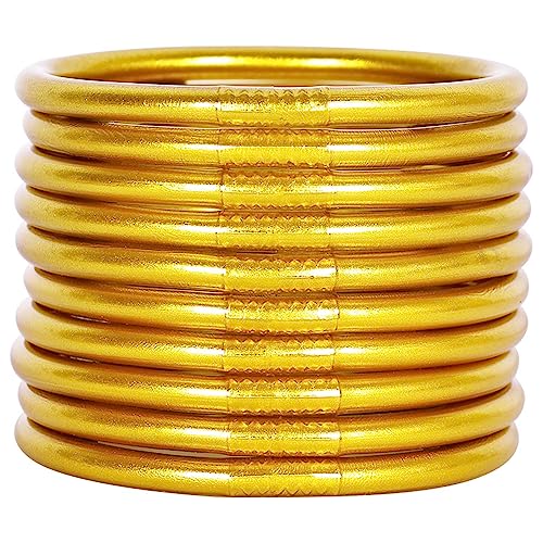 Glitter Jelly Bangle Bracelet Set - Gold Powder Lining Fashion Jewelry - Lightweight Cute Bracelets for Women