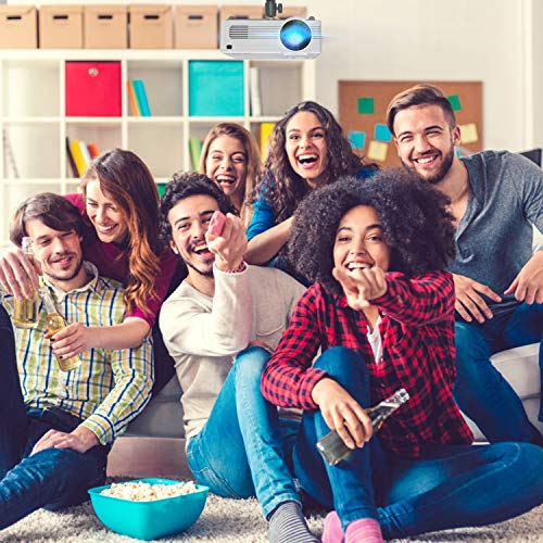 QKK Upgraded 4500Lumens WiFi Projector, Full HD 1080P Supported Mini Projector [Tripod Included], Synchronize Smartphone Screen by WiFi/USB Cable, Phone/HDMI/AV/USB/TF/Sound Bar/TV Stick Supported