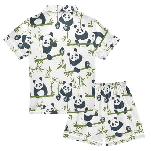 ALAZA Lovely Animal Panda Leaf Satin Pajamas Set Short Sleeve Button Down Sleepwear Summer Pjs 2 Piece2
