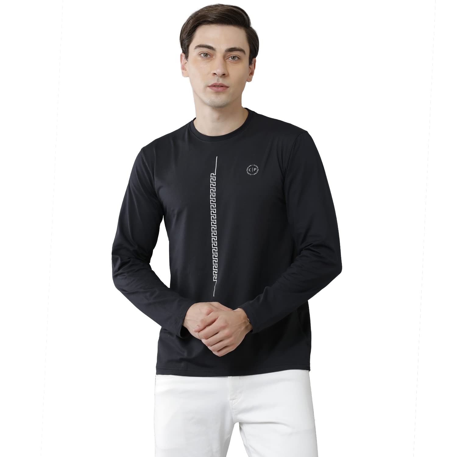 Classic Polo Mens Cotton Full Sleeve Printed Slim Fit Round Neck T-Shirt