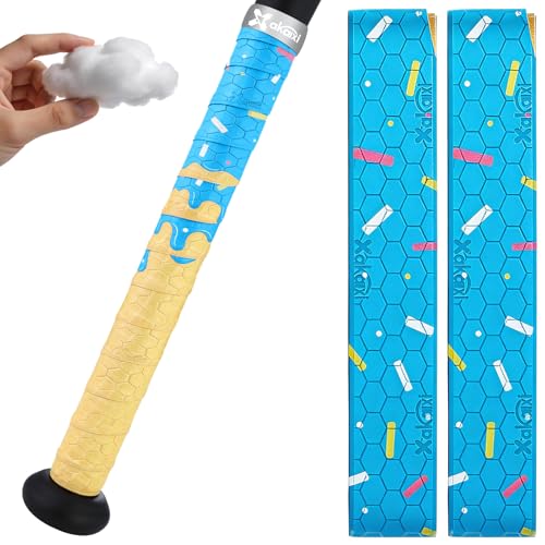 AKAIXI 2 Pack 1.1mm Pro Feel Blue Ice Cream Drip Baseball Bat Grip Tapes