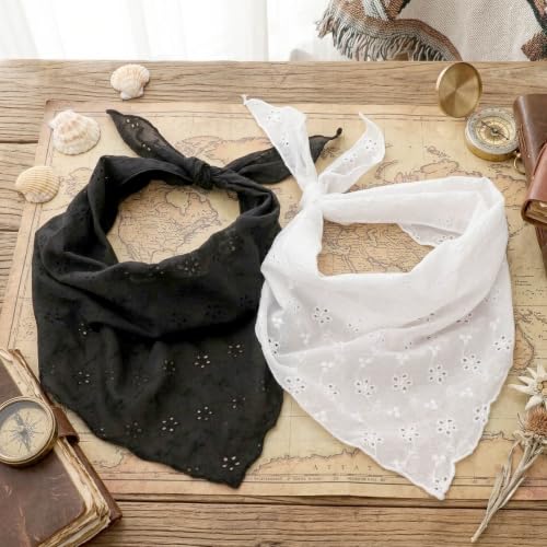 Image of DRESHOW Floral Crochet Hair Bandana Tie Knotted Headscarf Vintage Headband Knitted Head Kerchief for Women Girls