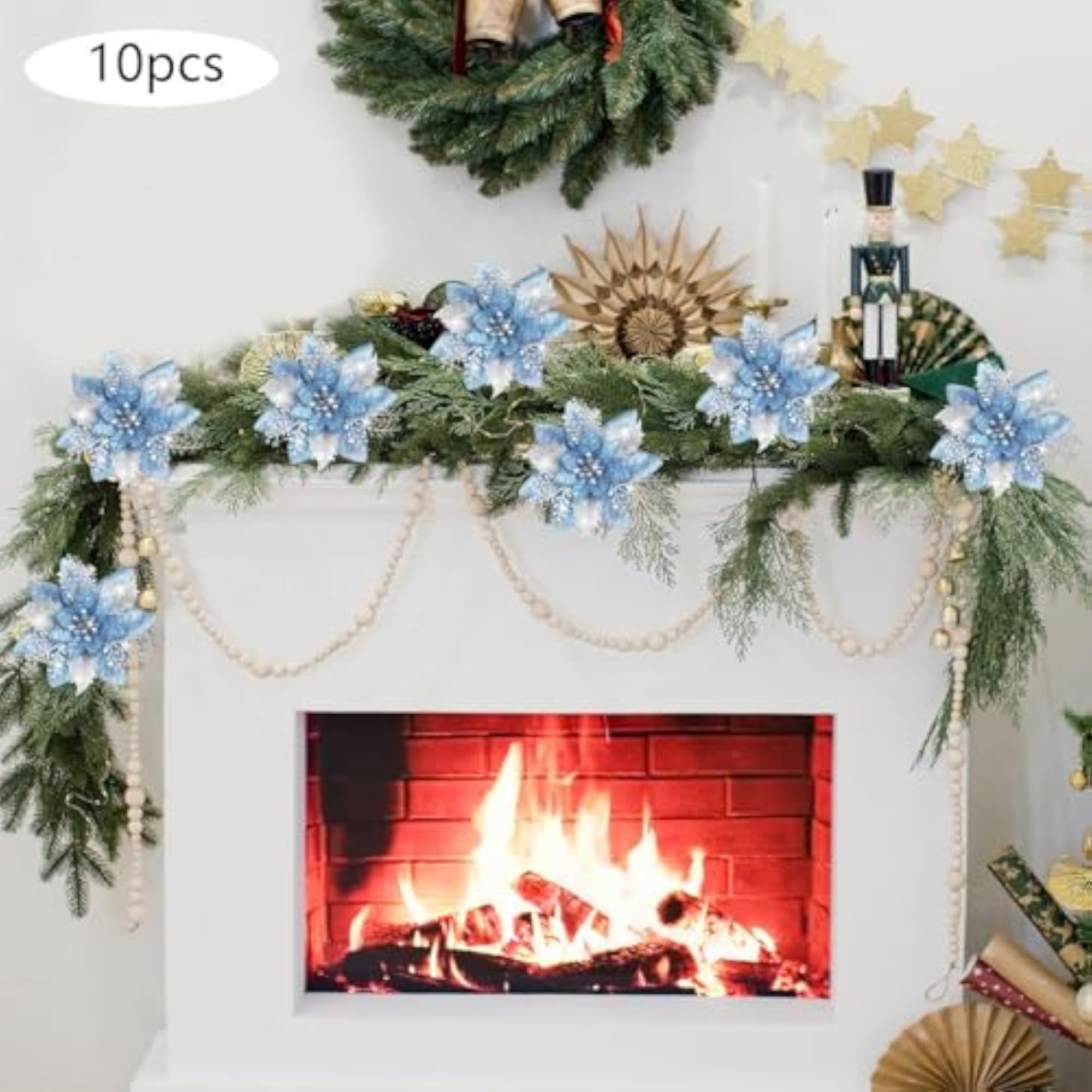 10Pcs Artificial Glitter Flowers for Decoration