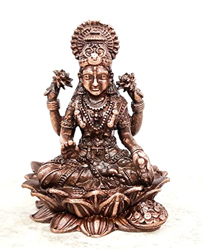 Image of Copper Idols India, 2 inches, Handmade Mahalakshmi Idol with, 145 Grams, Patina Antique Finish, Pack of 1 Piece